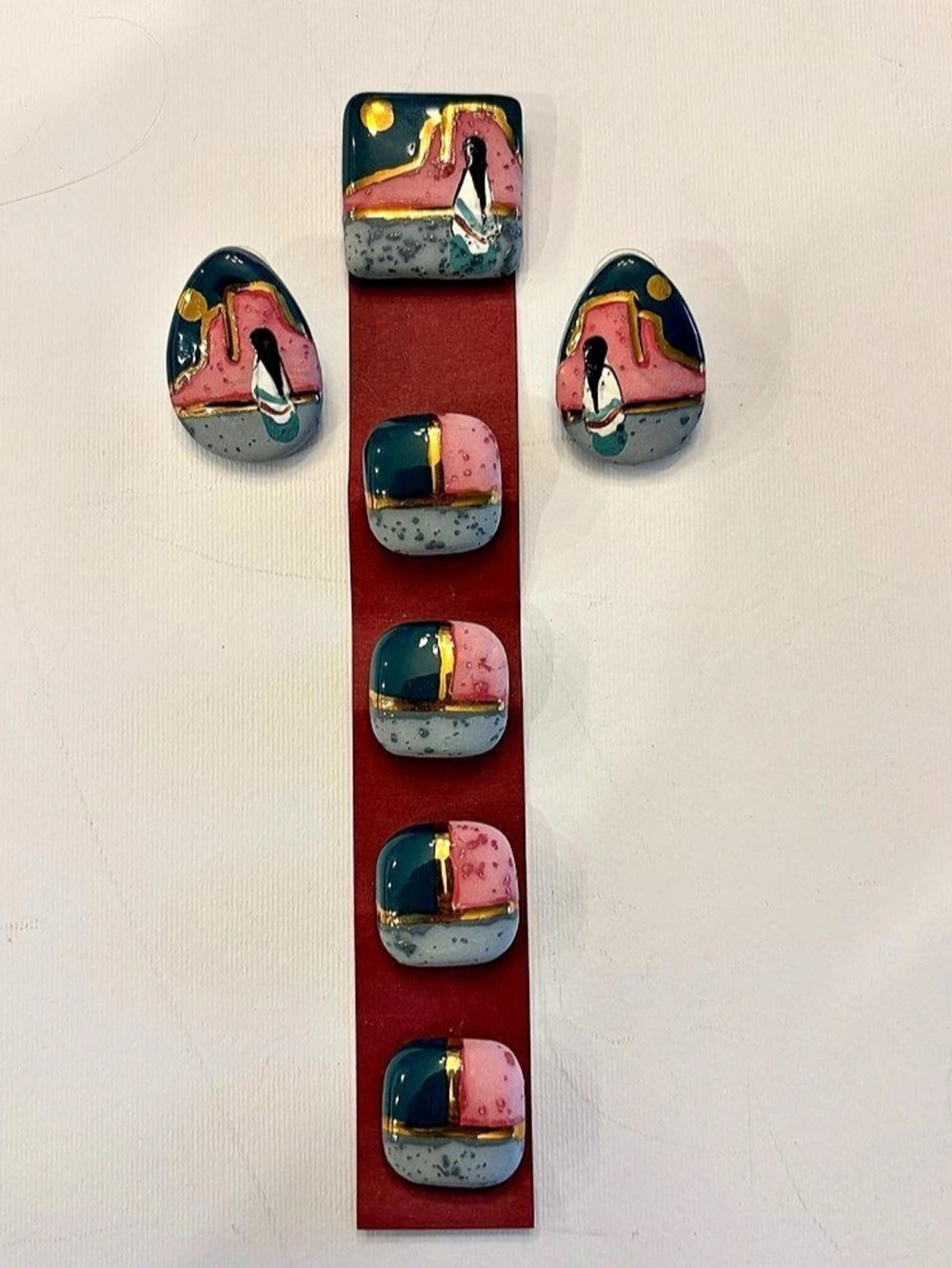 Vintage Southwest ceramic button covers with matching post earrings
